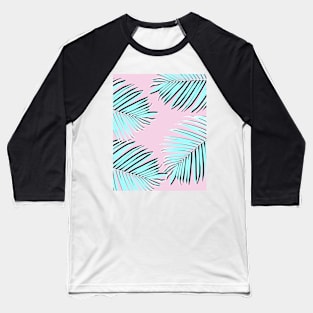 Palm print, Tropical Plant, Palm leaf, Blue, Pink, Minimal, Tropical art, Modern Baseball T-Shirt